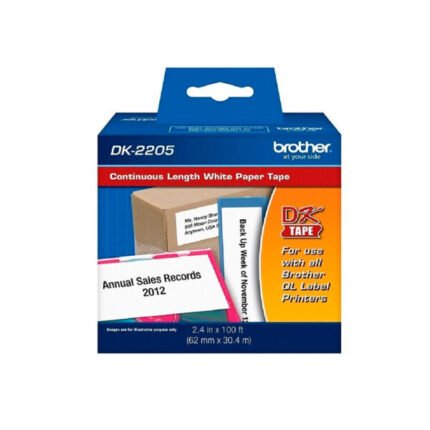 Cinta Brother DK-2205 | Negro Sobre Blanco 2.4″ x 100 pies (62 mm) x 30.4 mts.
