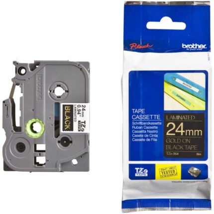 Cinta Brother TZE-354 Dorado sobre Negro 24mm (1″) x 8 mts.