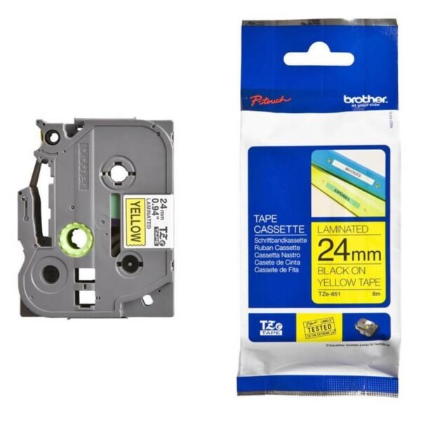 Cinta-Brother-TZE-651-Negro-sobre-Amarillo-24mm-600x600 Cinta Brother TZE-651 Negro sobre Amarillo 24mm (1″) x 8 mts - Imagen 1