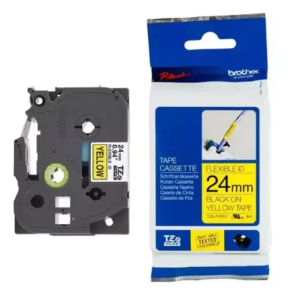 Cinta Brother TZE-FX651 Negro sobre Amarillo 24mm (1″) x 8 mts