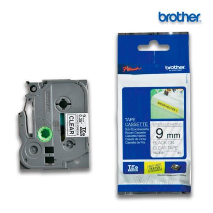 Cinta Brother TZE-S121  Negro sobre Transparente 9mm (3/8″) x 8 mts