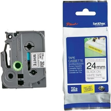 Cinta Brother TZE-S251 Negro sobre Blanco 24mm (1″) x 8 mts