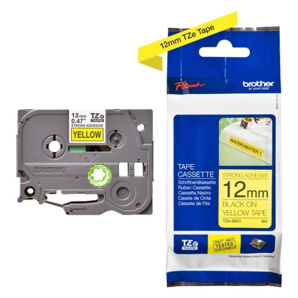 Cinta-Brother-TZE-S631-Negro-sobre-Amarillo-600x600 Cinta Brother TZE-S631 Negro sobre Amarillo 12mm (1/2″) x 8 mts. - Imagen 1