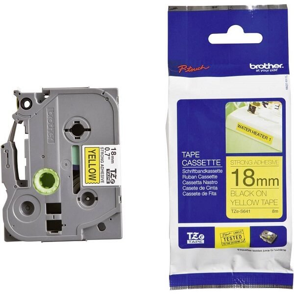 Cinta Brother TZE-S641 Negro sobre Amarillo 18mm (3/4″) x 8 mts
